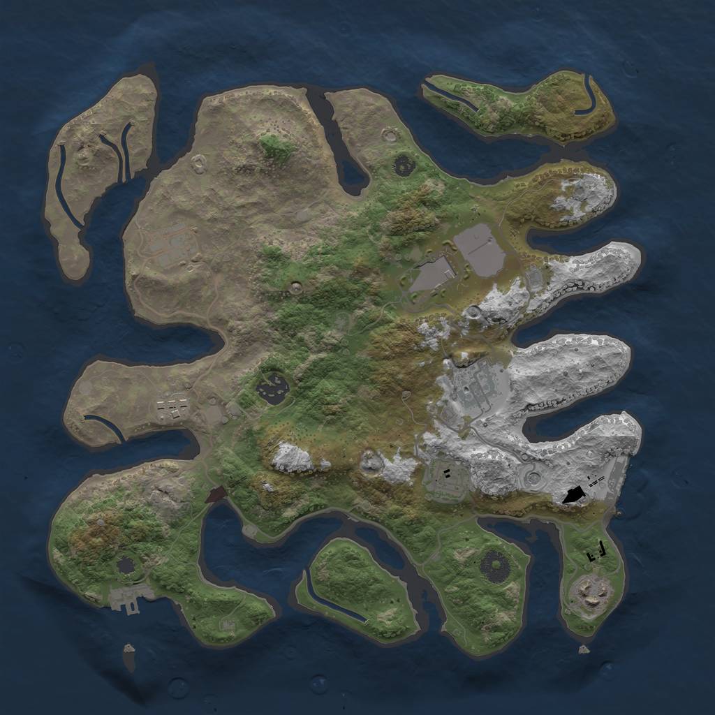 Rust Map: Procedural Map, Size: 3500, Seed: 100004930, 12 Monuments