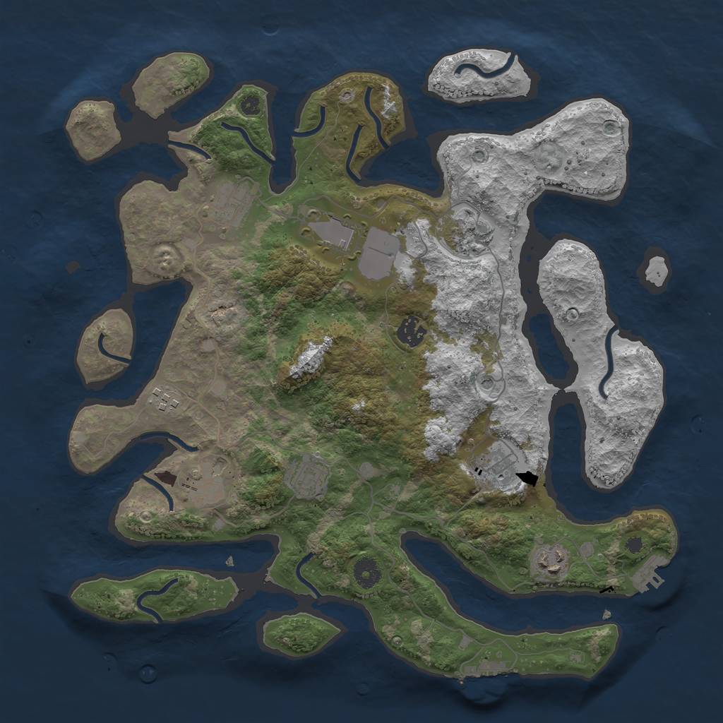 Rust Map: Procedural Map, Size: 3800, Seed: 1371381646, 14 Monuments