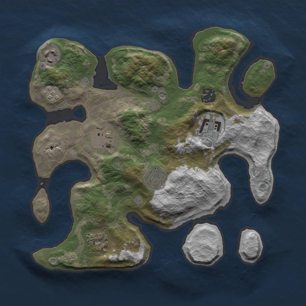 Rust Map: Barren, Size: 3000, Seed: 19791296, 10 Monuments