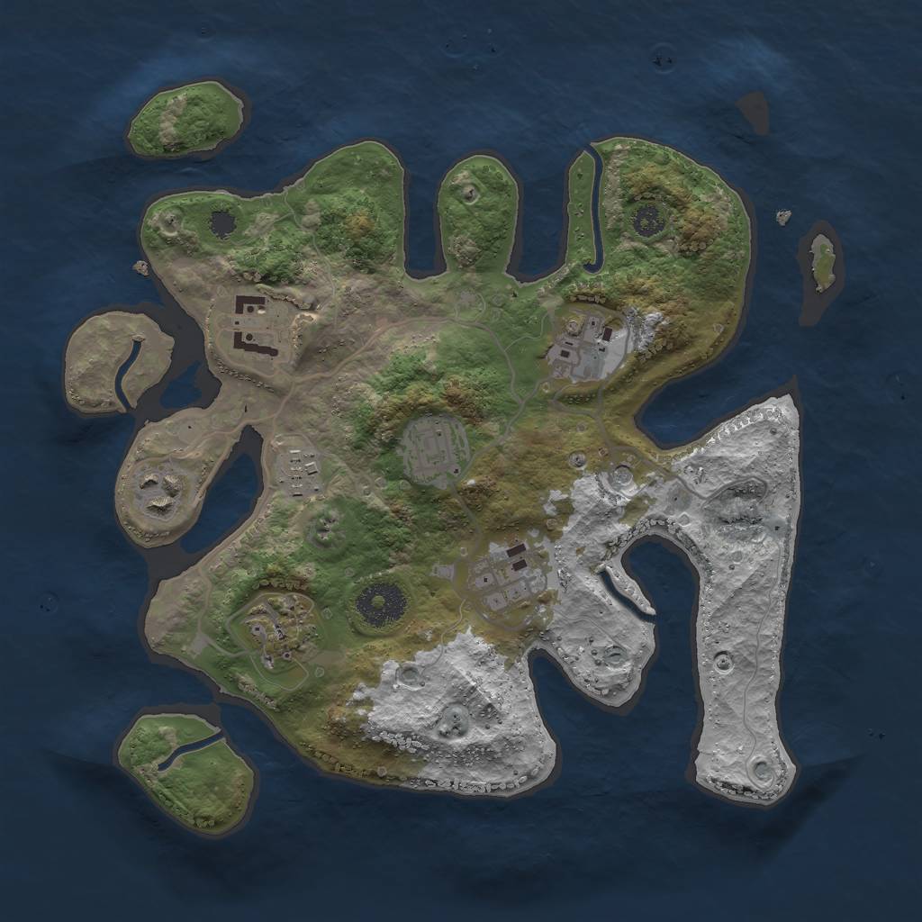 Rust Map: Procedural Map, Size: 3000, Seed: 1214232476, 10 Monuments