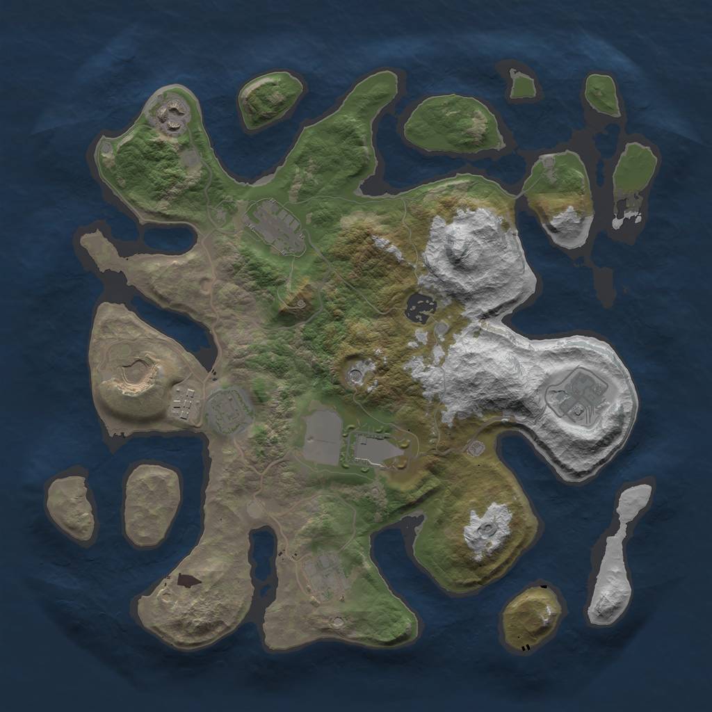 Rust Map: Barren, Size: 3500, Seed: 7514447, 12 Monuments