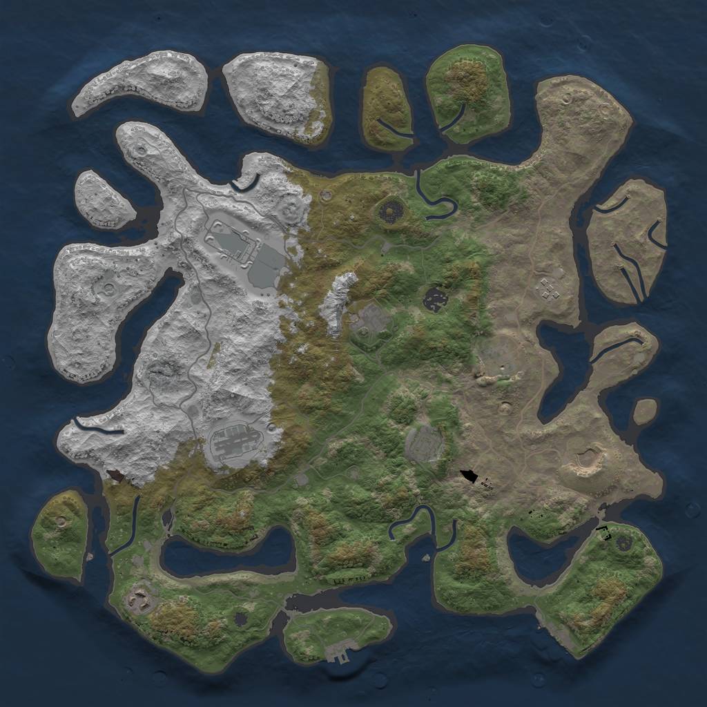 Rust Map: Procedural Map, Size: 4500, Seed: 599701, 14 Monuments