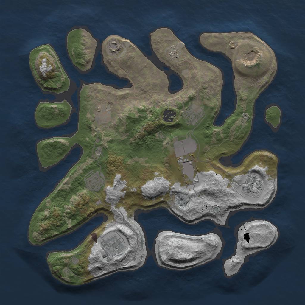 Rust Map: Barren, Size: 3500, Seed: 647467, 13 Monuments