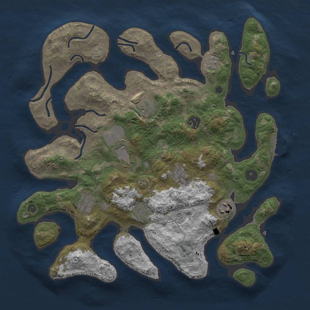 Rust Map: Procedural Map, Size: 3800, Seed: 842987929, 12 Monuments