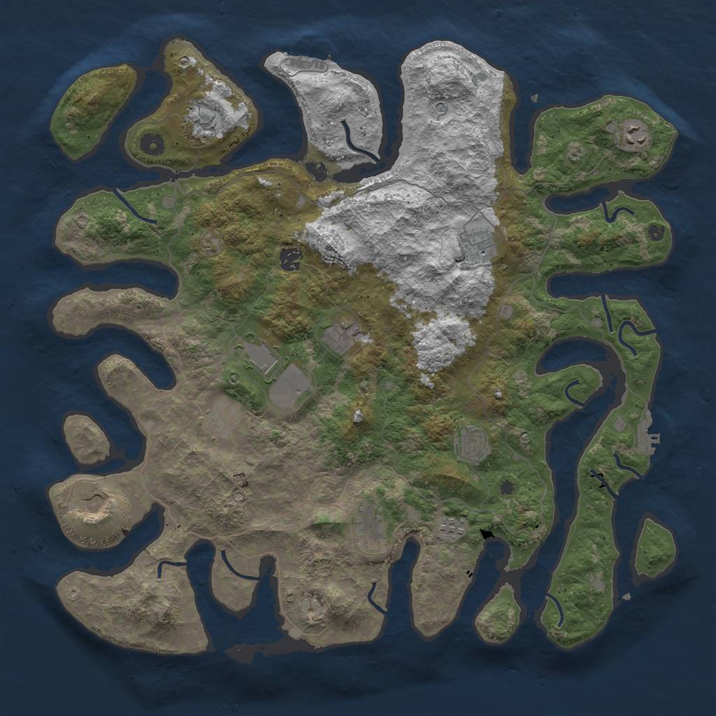 Rust Map: Procedural Map, Size: 4500, Seed: 909283, 16 Monuments