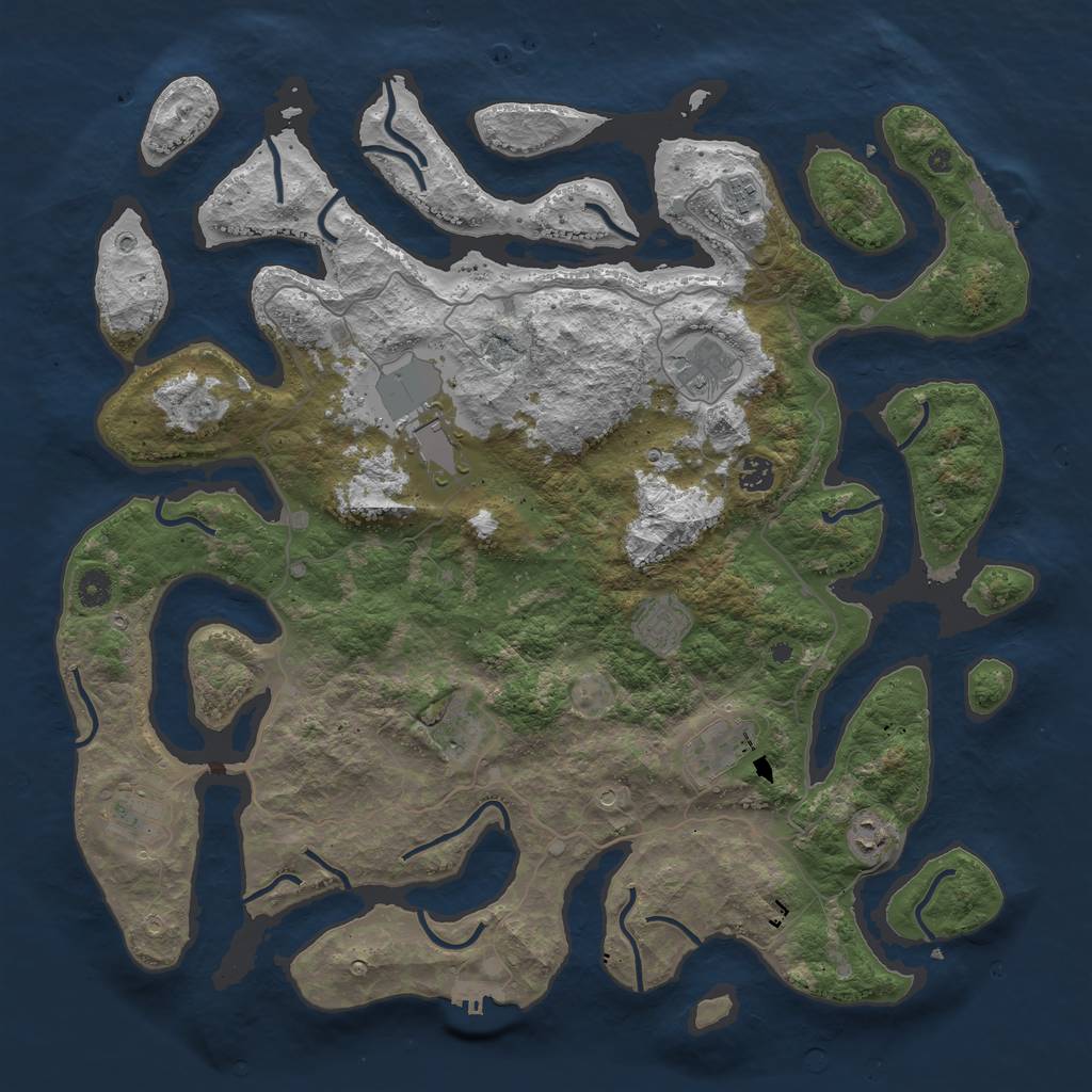 Rust Map: Procedural Map, Size: 4500, Seed: 2129755448, 14 Monuments