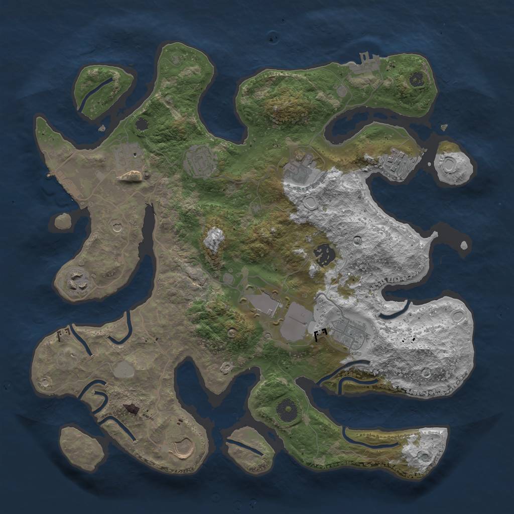 Rust Map: Procedural Map, Size: 3600, Seed: 1036920472, 17 Monuments