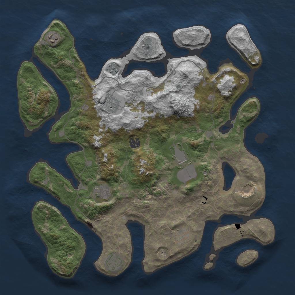 Rust Map: Barren, Size: 4000, Seed: 28243534, 12 Monuments