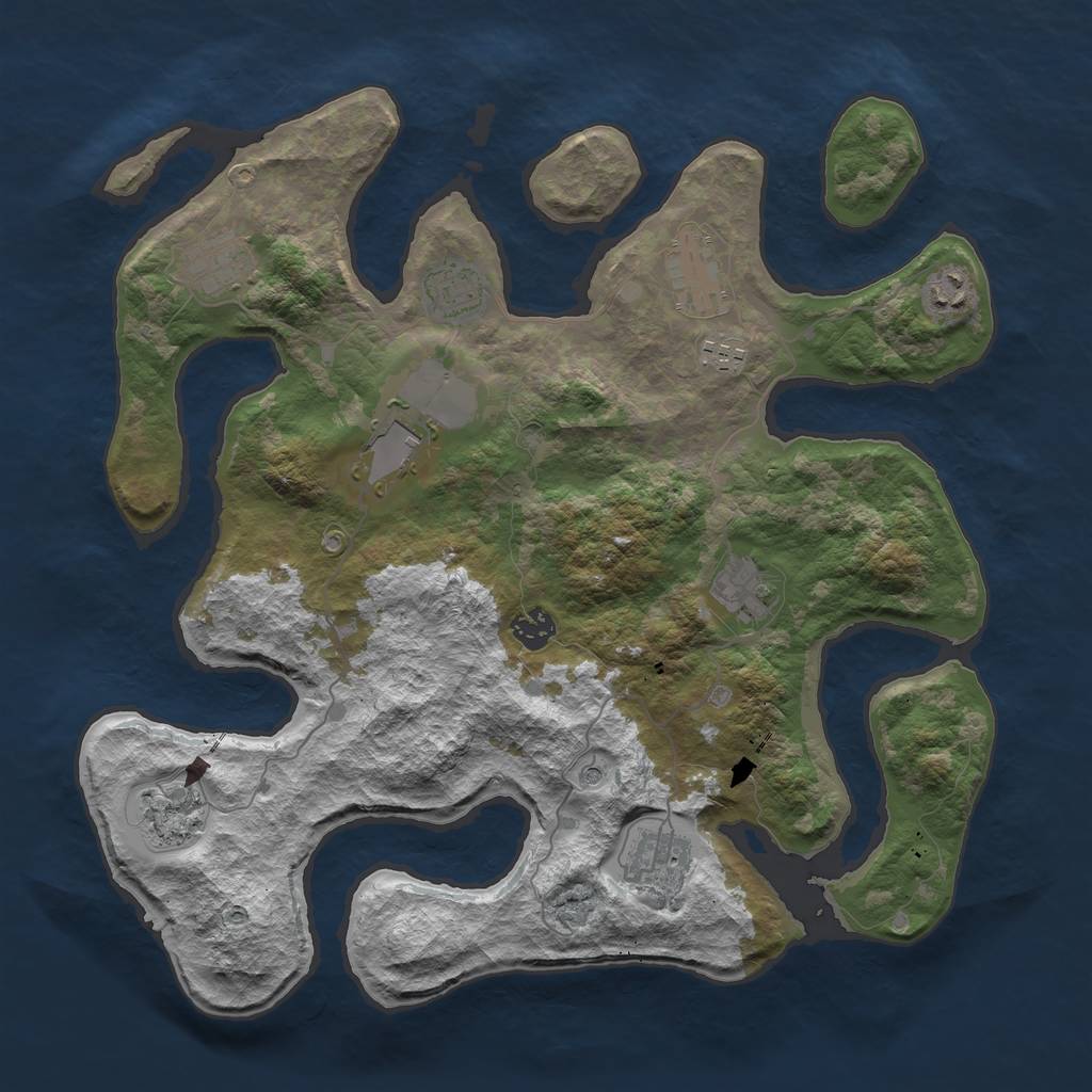 Rust Map: Barren, Size: 3900, Seed: 12566, 13 Monuments