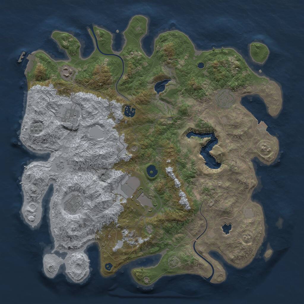 Rust Map: Procedural Map, Size: 4000, Seed: 593649, 13 Monuments