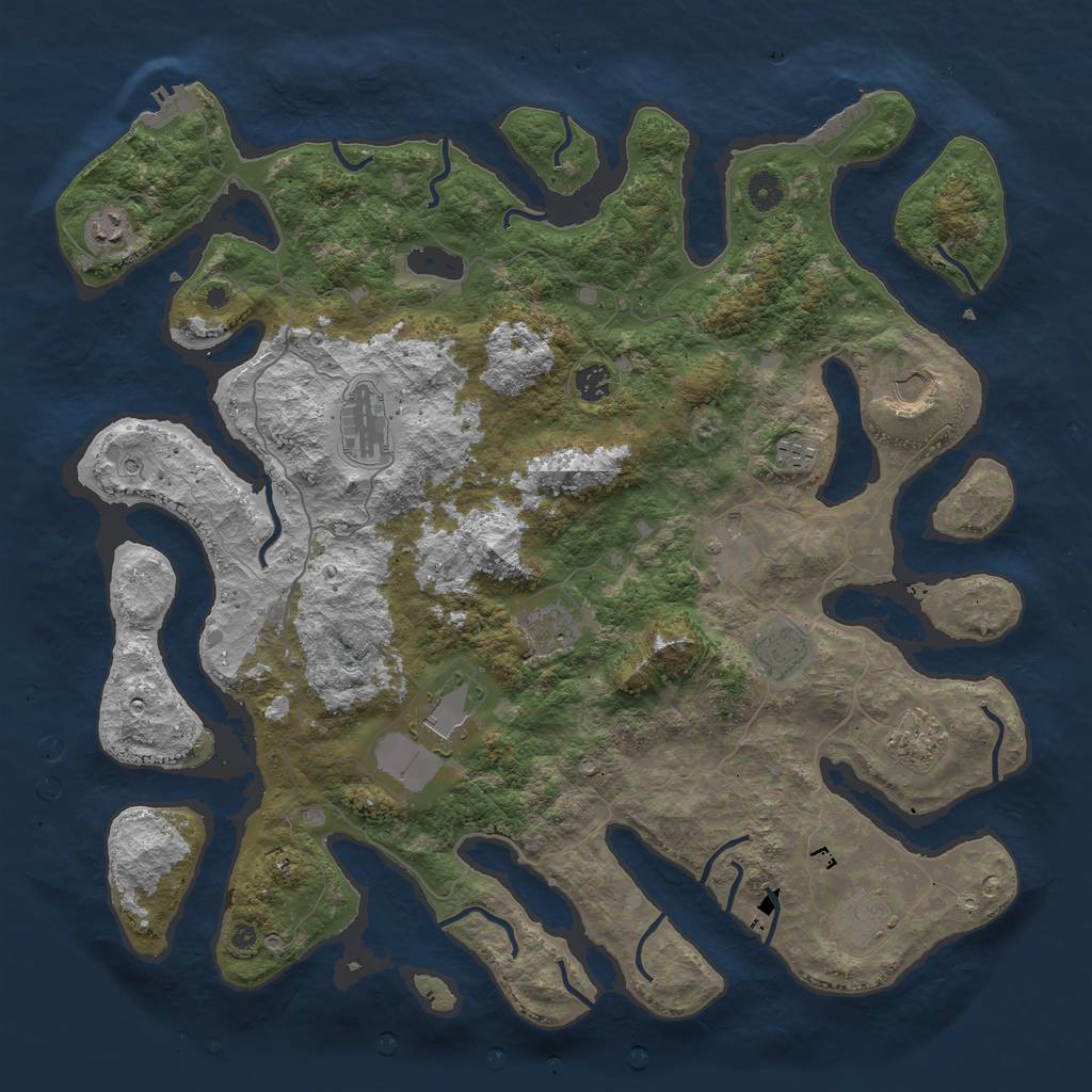 Rust Map: Procedural Map, Size: 4500, Seed: 1332544110, 16 Monuments