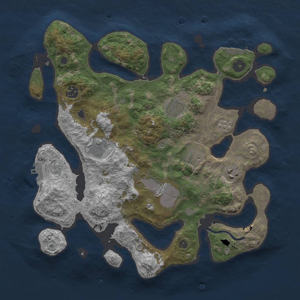 Rust Map: Procedural Map, Size: 3600, Seed: 881514, 12 Monuments