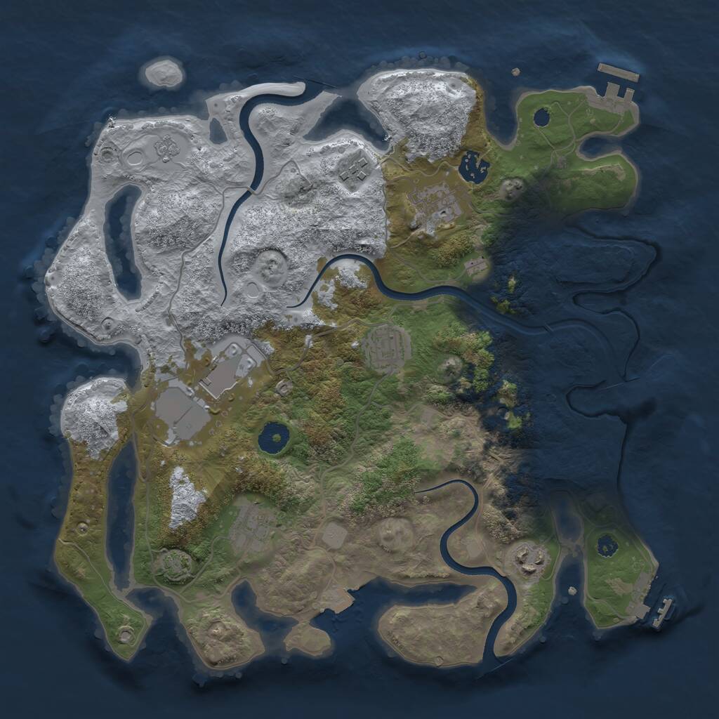 Rust Map: Procedural Map, Size: 3500, Seed: 496665, 13 Monuments