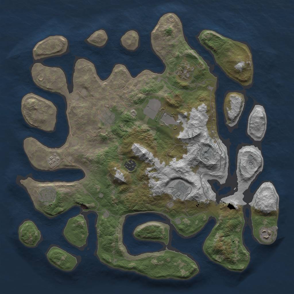 Rust Map: Barren, Size: 4000, Seed: 1864, 11 Monuments