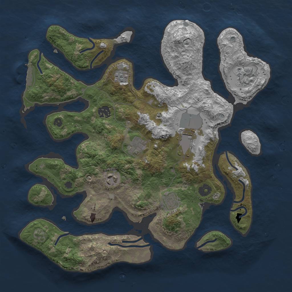 Rust Map: Procedural Map, Size: 3500, Seed: 591343, 10 Monuments