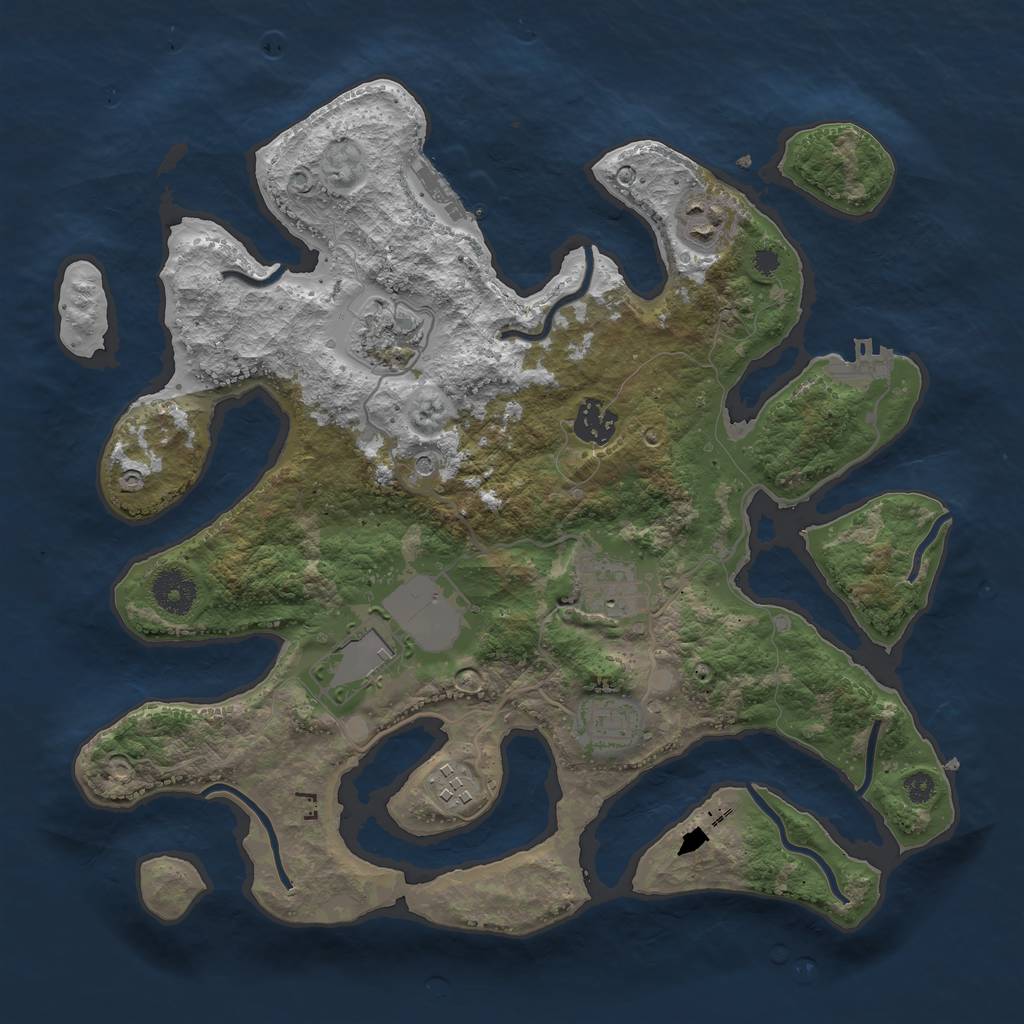 Rust Map: Procedural Map, Size: 3500, Seed: 63792047, 12 Monuments