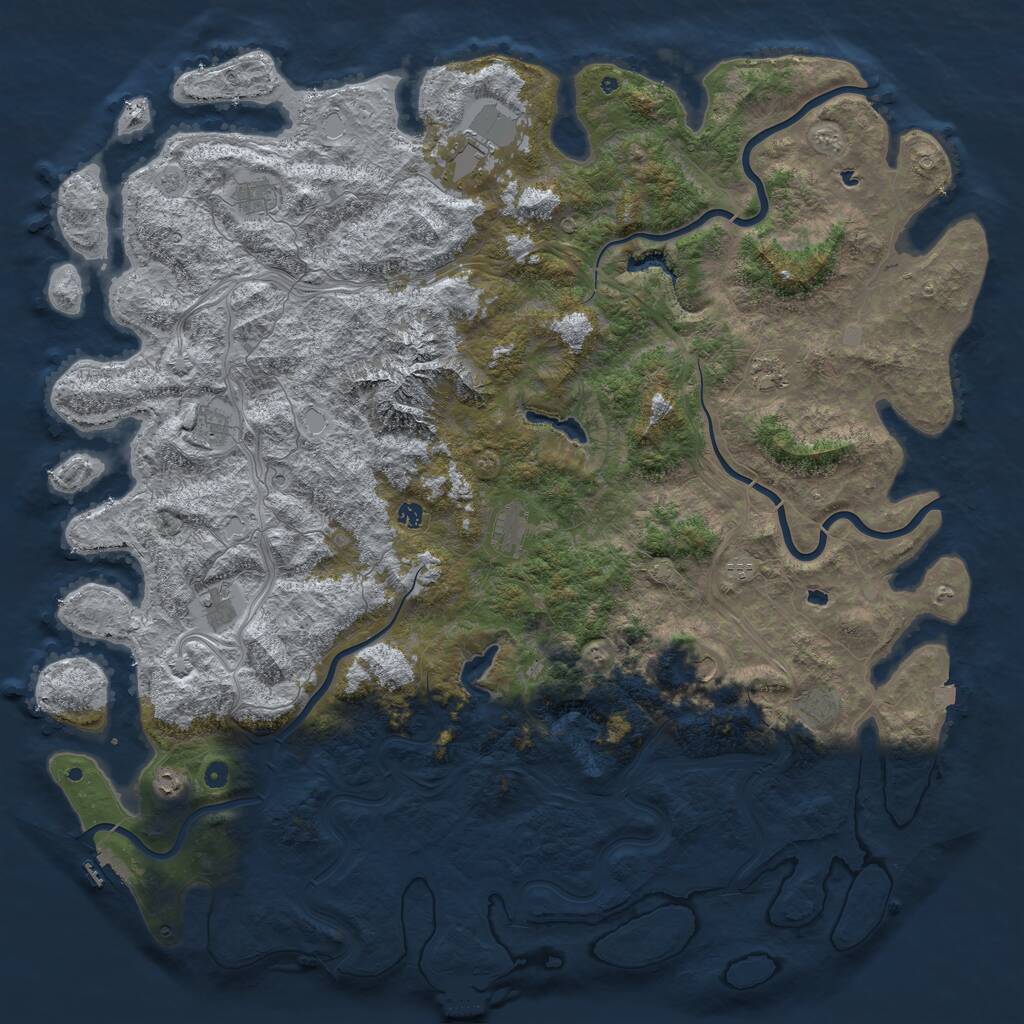 Rust Map: Procedural Map, Size: 6000, Seed: 45755, 17 Monuments