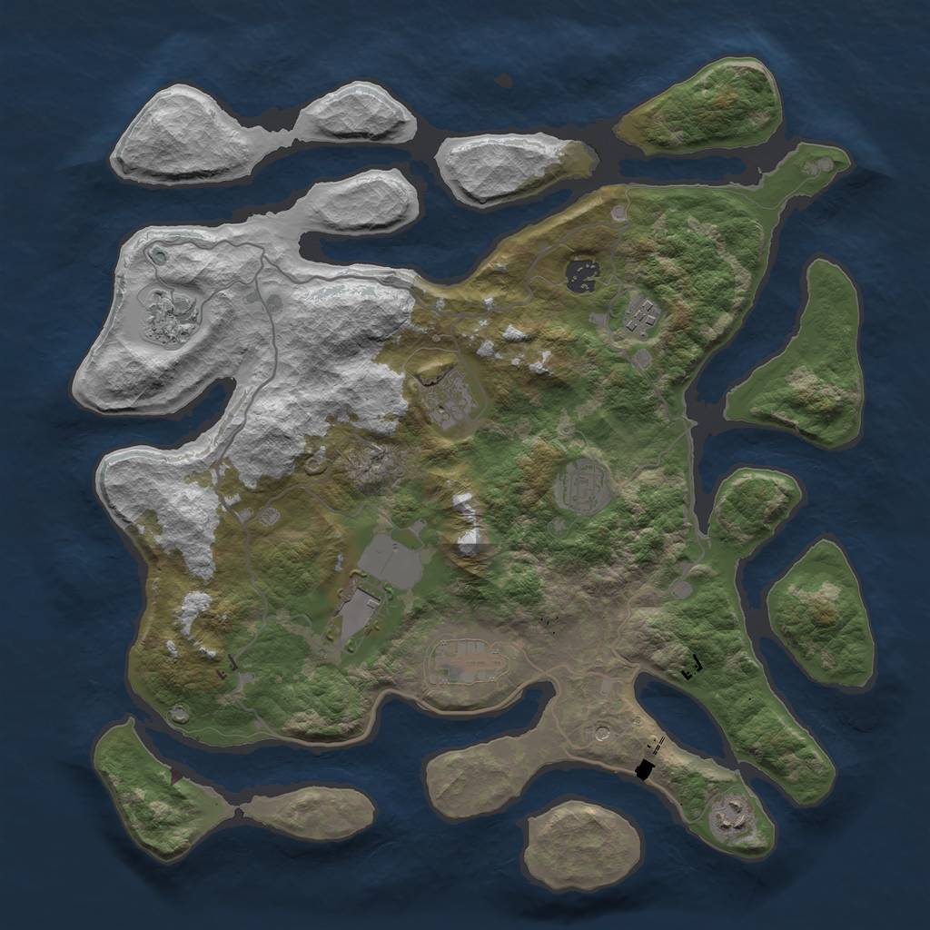 Rust Map: Barren, Size: 4000, Seed: 1085625654, 11 Monuments