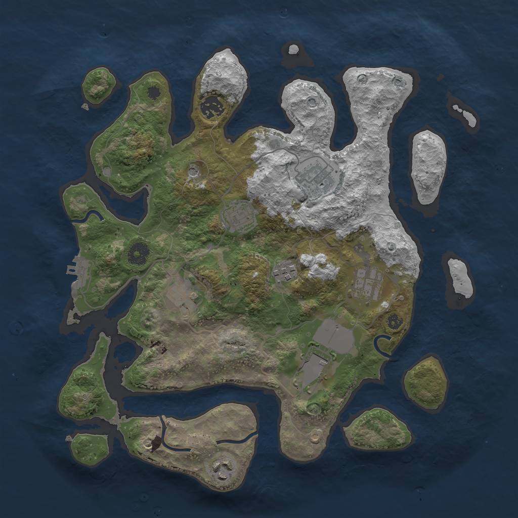 Rust Map: Procedural Map, Size: 3500, Seed: 611668, 12 Monuments