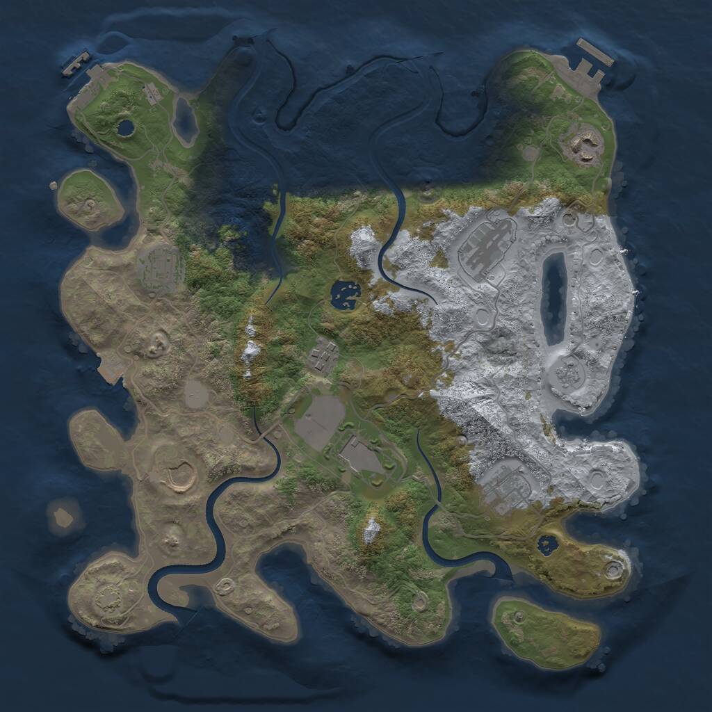 Rust Map: Procedural Map, Size: 3500, Seed: 2055893432, 14 Monuments