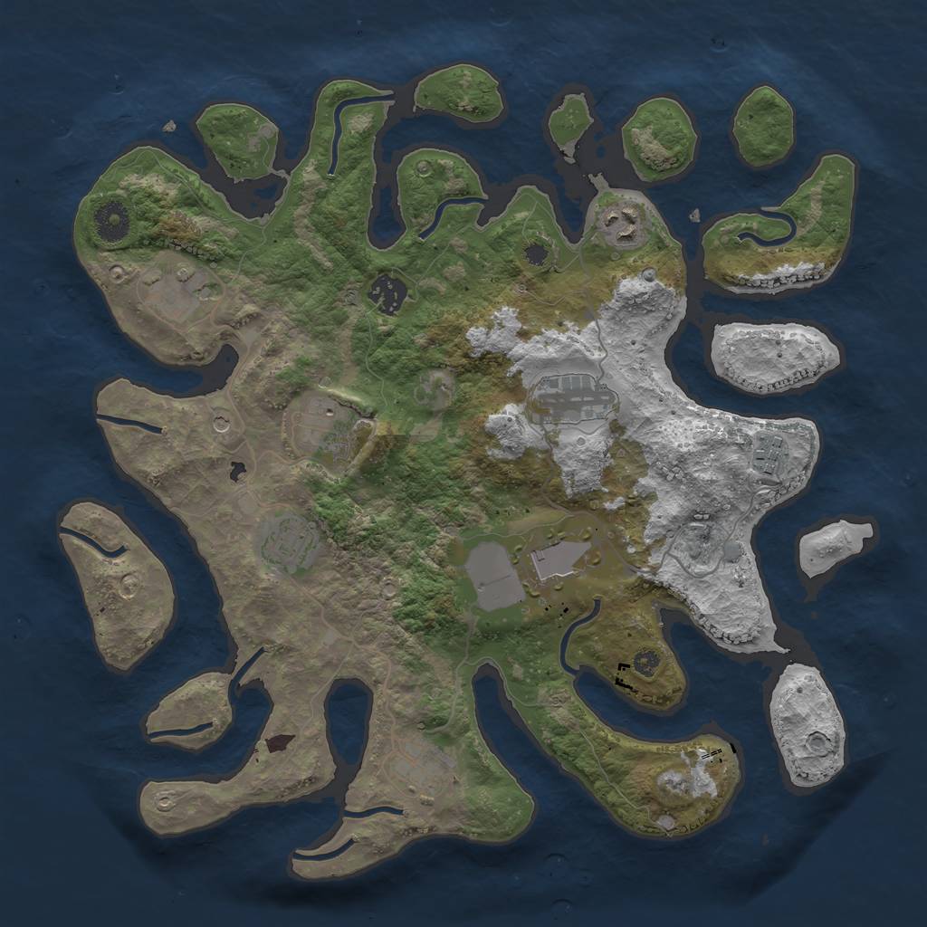 Rust Map: Procedural Map, Size: 3650, Seed: 26328100, 12 Monuments