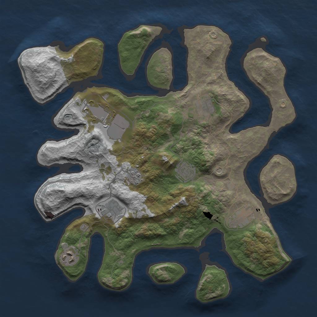 Rust Map: Barren, Size: 3500, Seed: 716, 10 Monuments