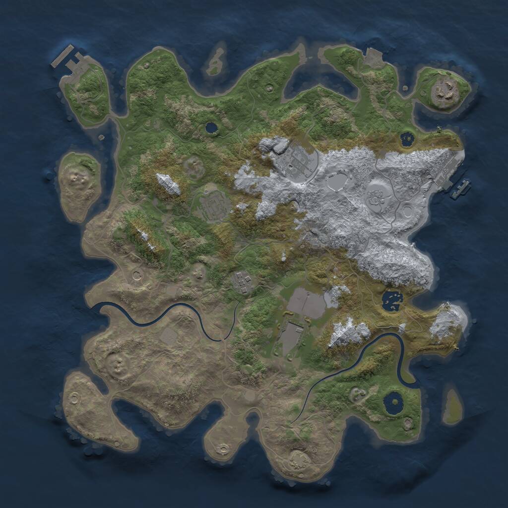 Rust Map: Procedural Map, Size: 3600, Seed: 520193, 12 Monuments