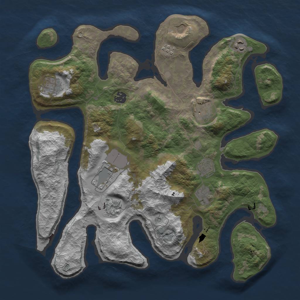 Rust Map: Barren, Size: 3750, Seed: 274, 13 Monuments