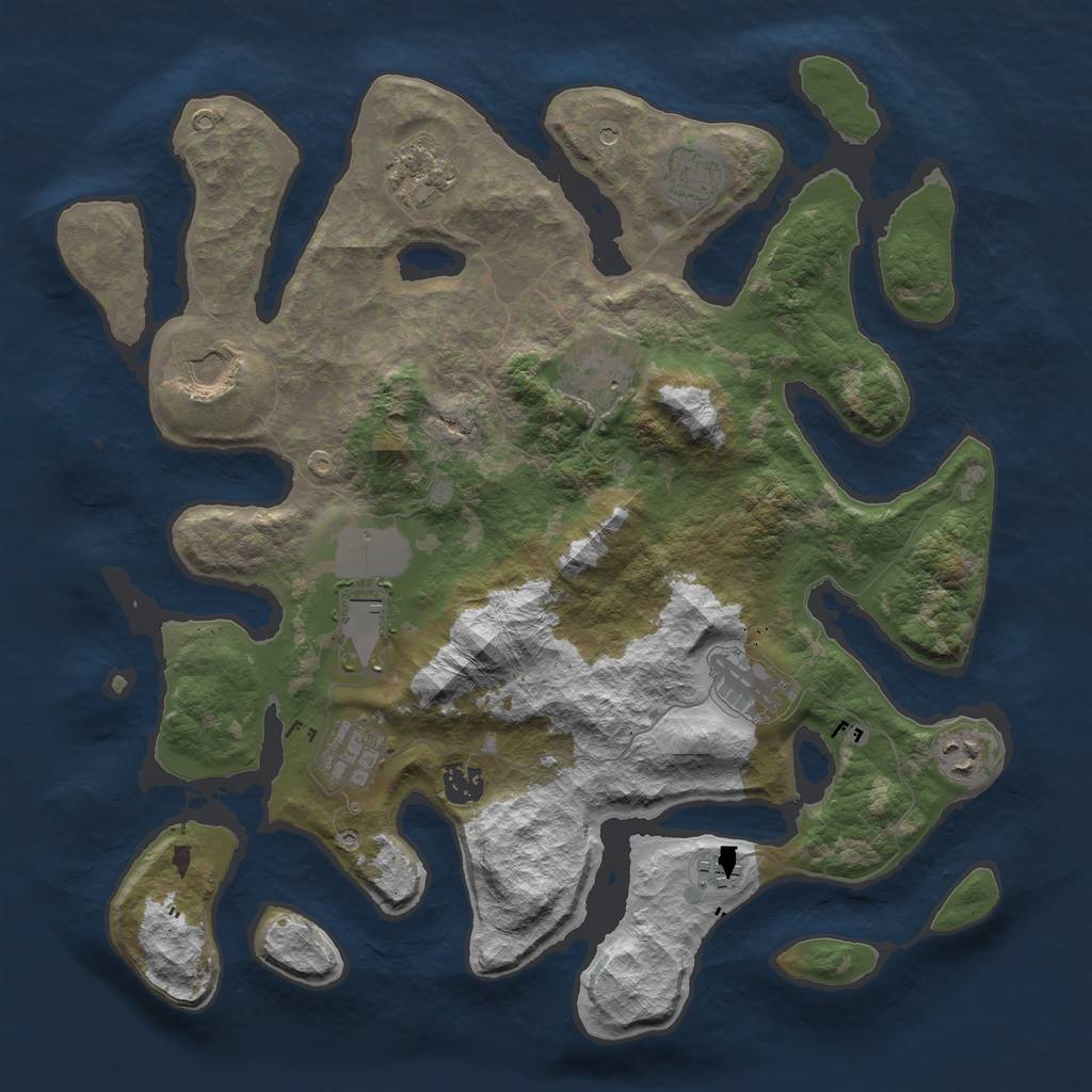 Rust Map: Barren, Size: 3900, Seed: 1242365, 13 Monuments