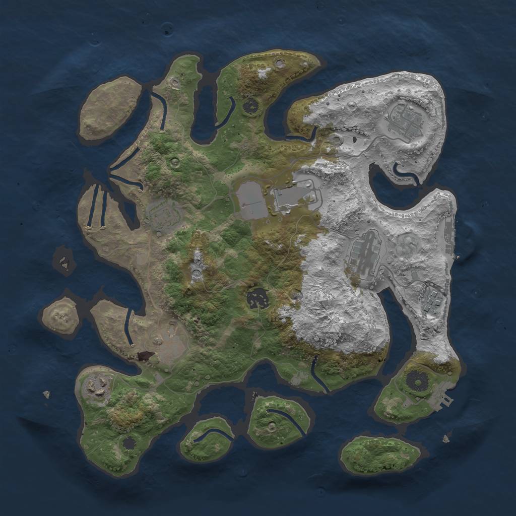 Rust Map: Procedural Map, Size: 3500, Seed: 1936077345, 13 Monuments