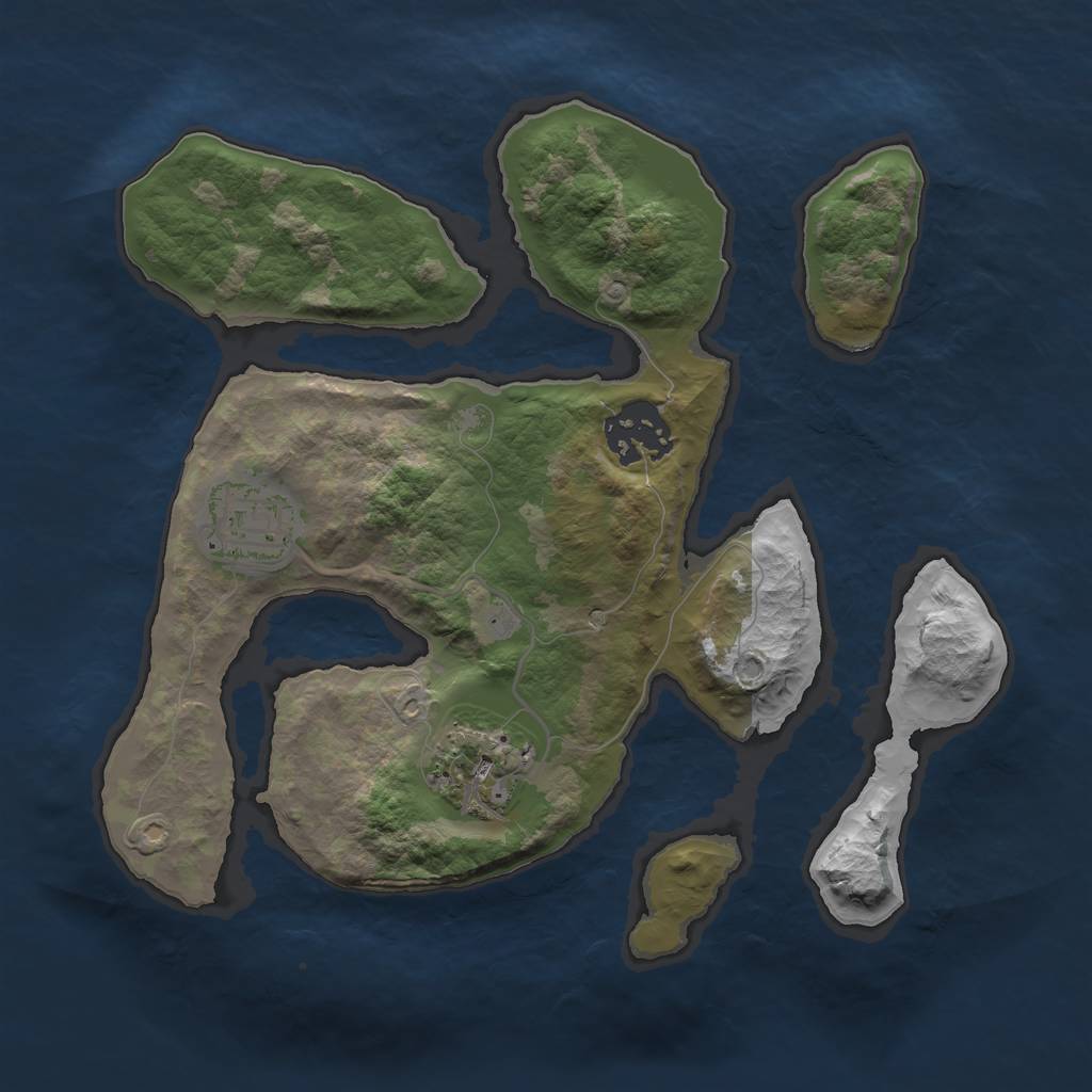 Rust Map: Barren, Size: 2500, Seed: 1632945873, 5 Monuments