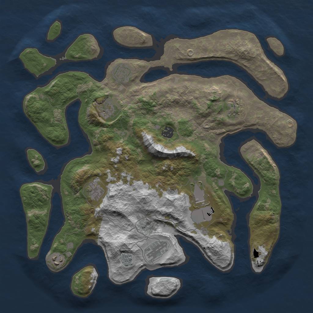 Rust Map: Barren, Size: 3950, Seed: 55565856, 12 Monuments