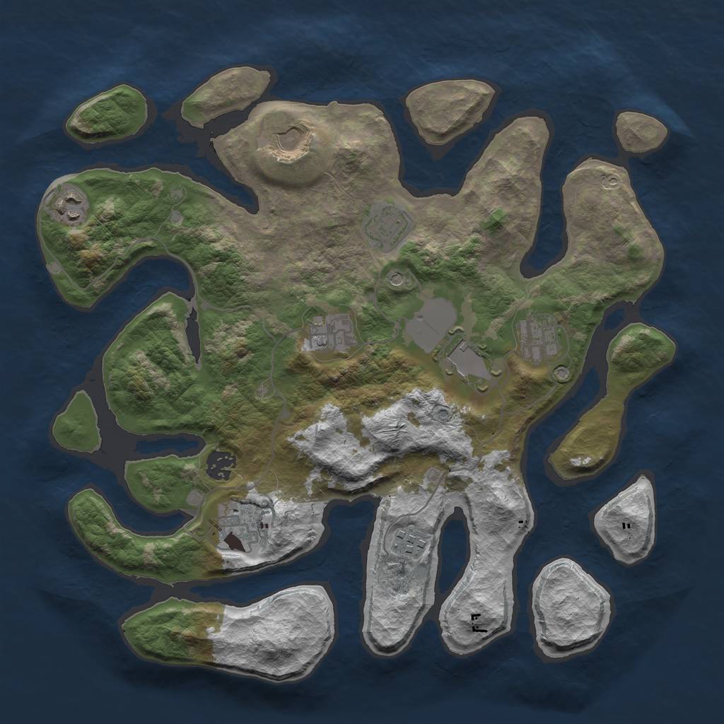 Rust Map: Barren, Size: 3600, Seed: 713203, 12 Monuments