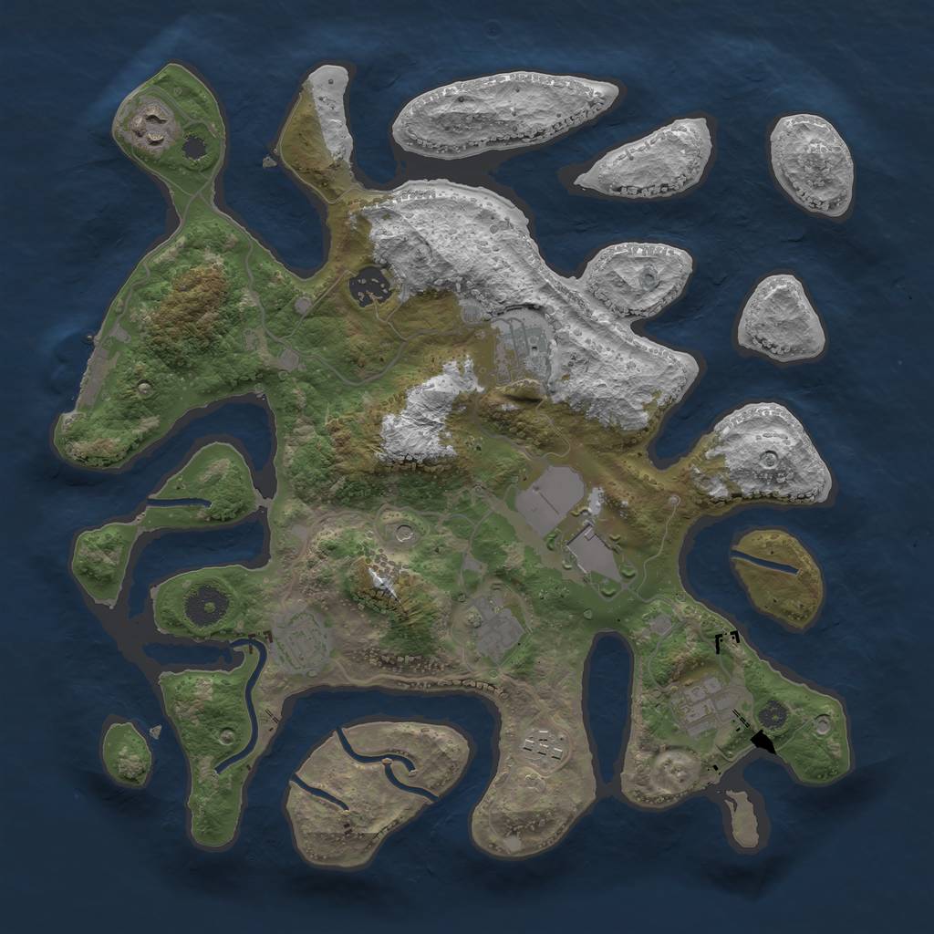 Rust Map: Procedural Map, Size: 3500, Seed: 972093, 12 Monuments