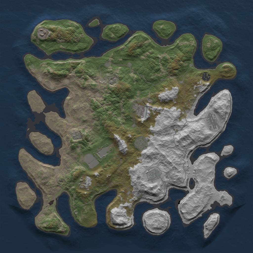 Rust Map: Barren, Size: 4500, Seed: 712372, 12 Monuments