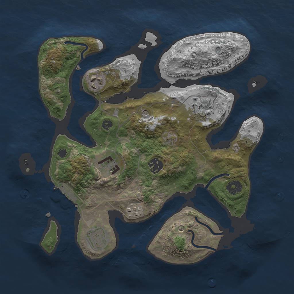 Rust Map: Procedural Map, Size: 3000, Seed: 1266302267, 10 Monuments