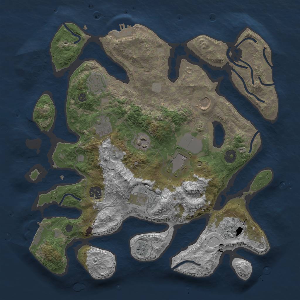 Rust Map: Procedural Map, Size: 3500, Seed: 956951, 16 Monuments