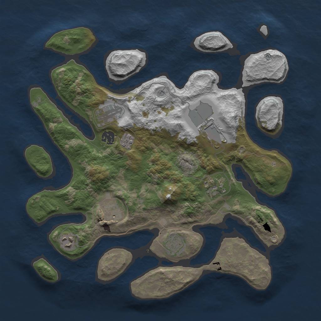 Rust Map: Barren, Size: 3600, Seed: 591493, 11 Monuments