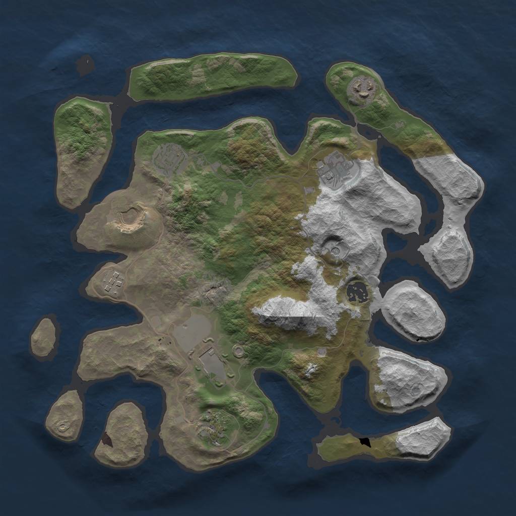 Rust Map: Barren, Size: 3600, Seed: 663141, 11 Monuments