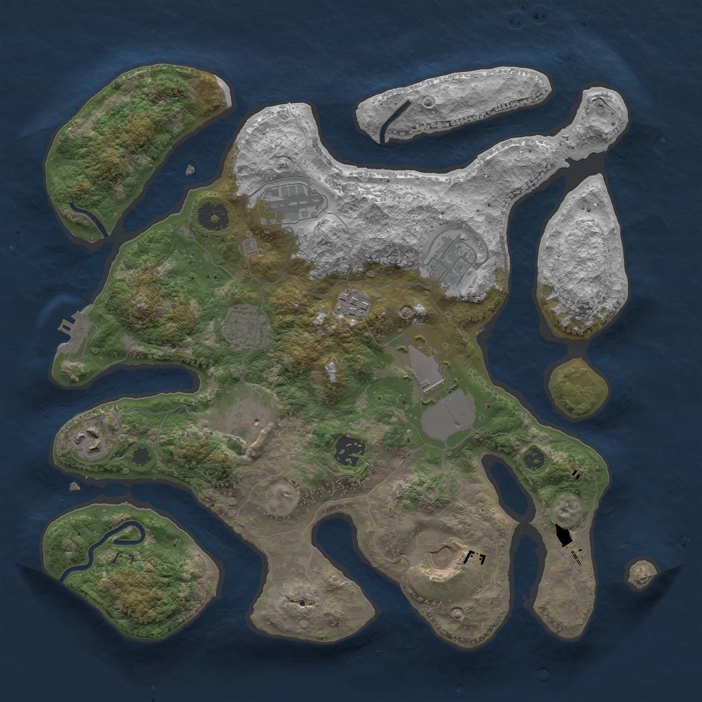 Rust Map: Procedural Map, Size: 3500, Seed: 744255, 12 Monuments