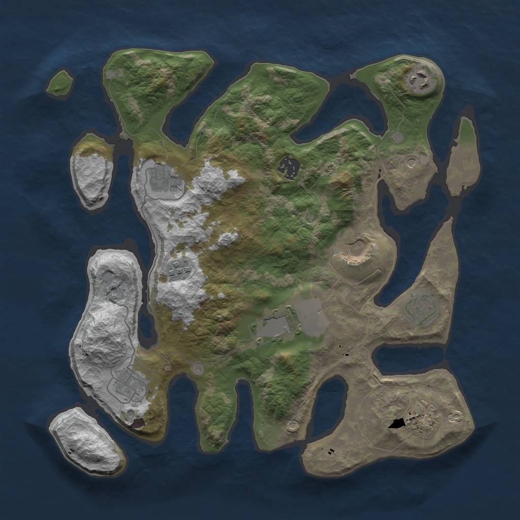 Rust Map: Barren, Size: 3600, Seed: 310101, 12 Monuments