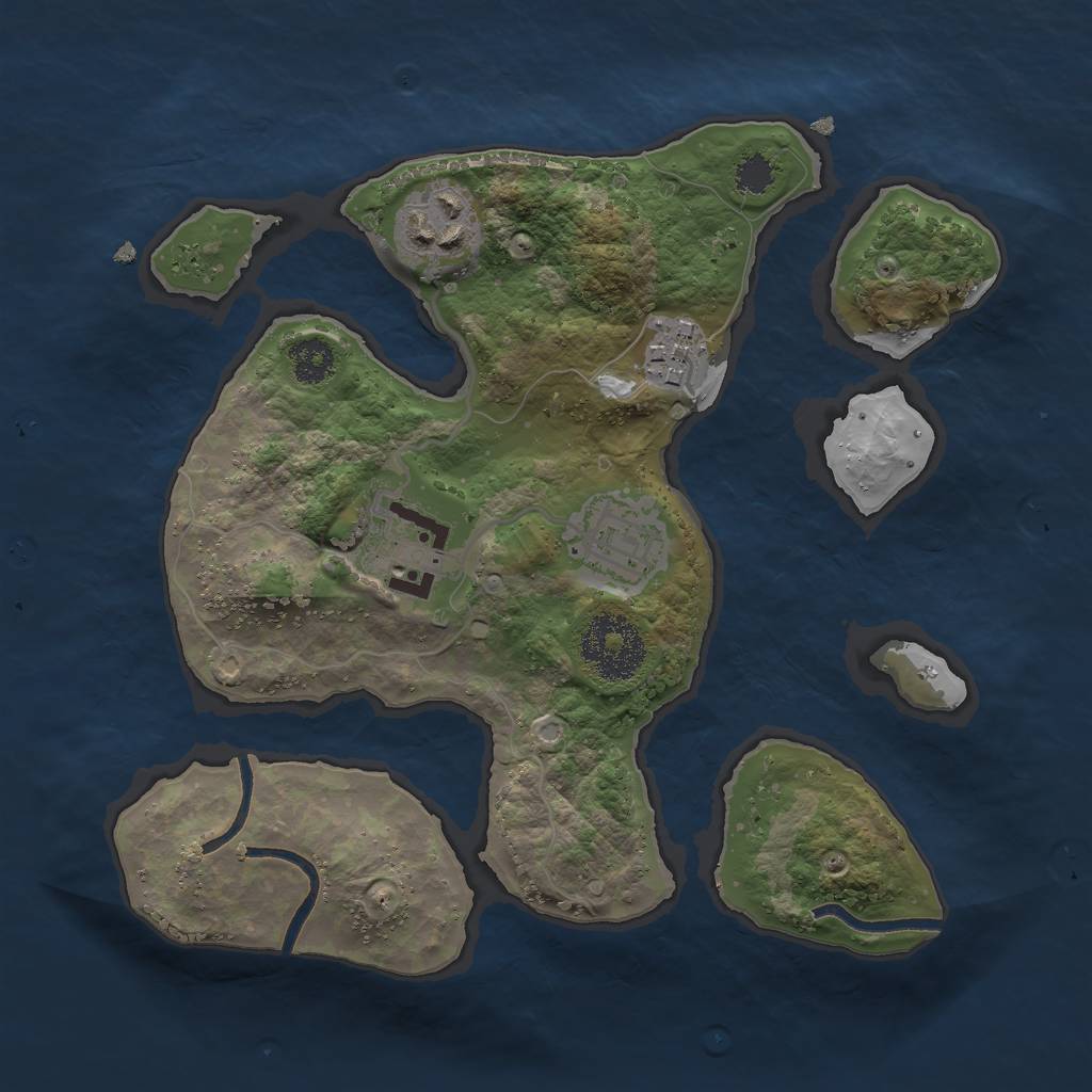 Rust Map: Procedural Map, Size: 2500, Seed: 354521, 6 Monuments