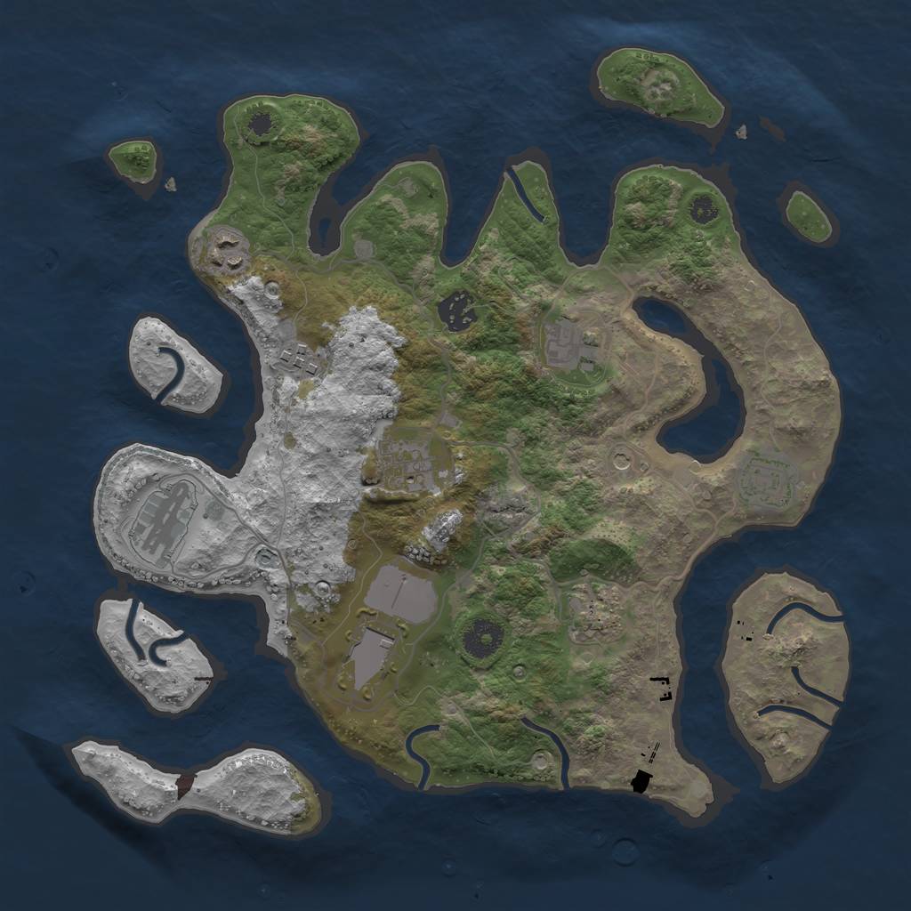 Rust Map: Procedural Map, Size: 3500, Seed: 398224, 12 Monuments