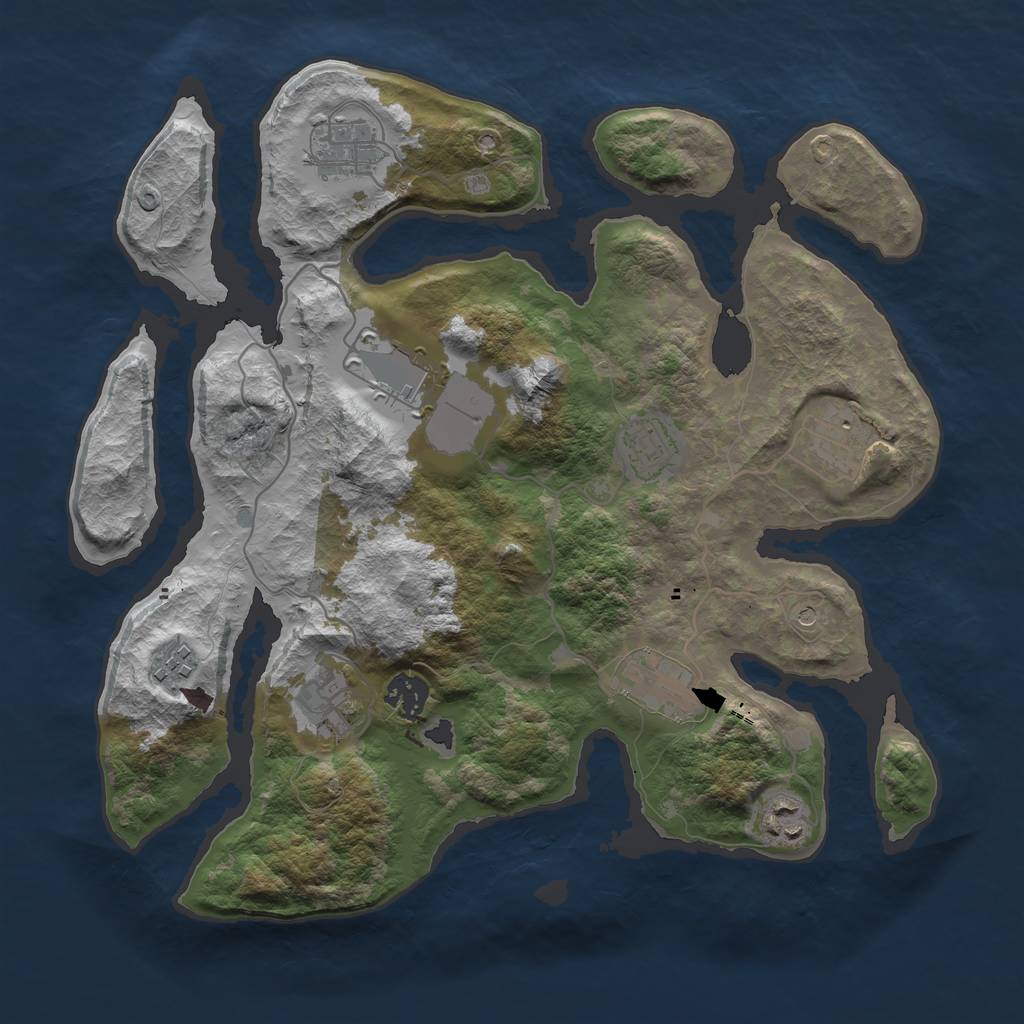 Rust Map: Barren, Size: 3500, Seed: 193491613, 12 Monuments