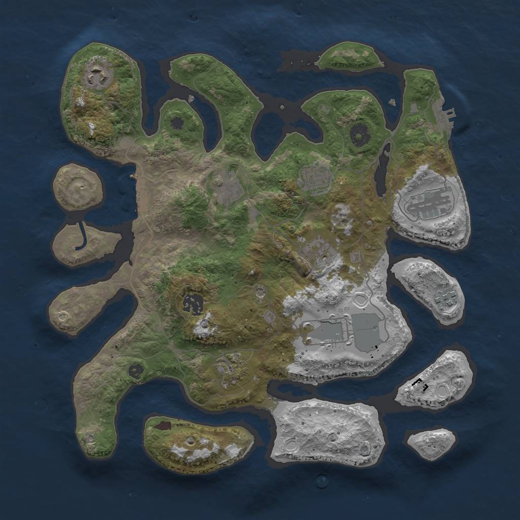 Rust Map: Procedural Map, Size: 3550, Seed: 2130598635, 20 Monuments