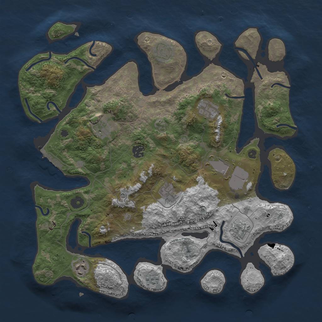 Rust Map: Procedural Map, Size: 3800, Seed: 383838, 13 Monuments