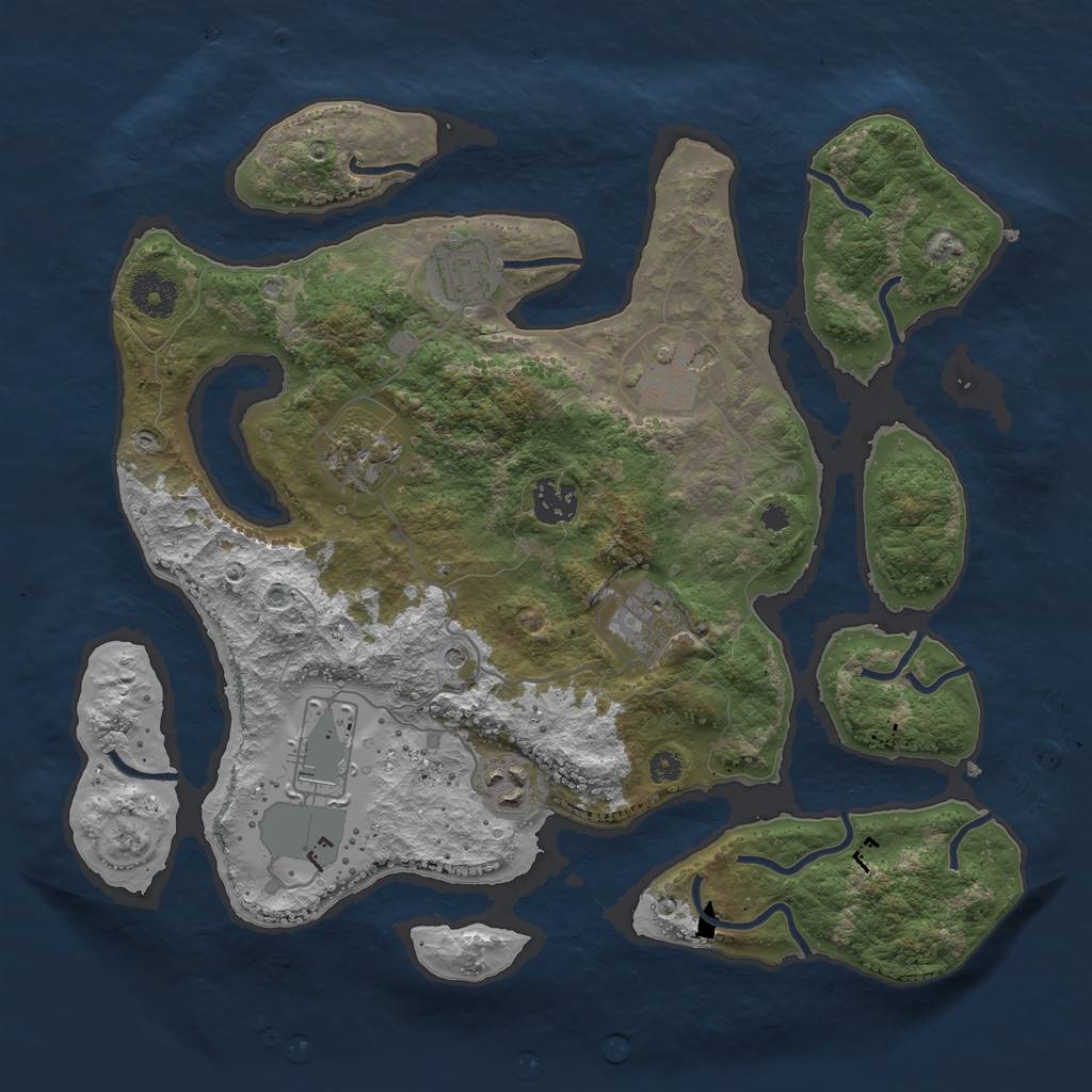 Rust Map: Procedural Map, Size: 3500, Seed: 695059, 10 Monuments