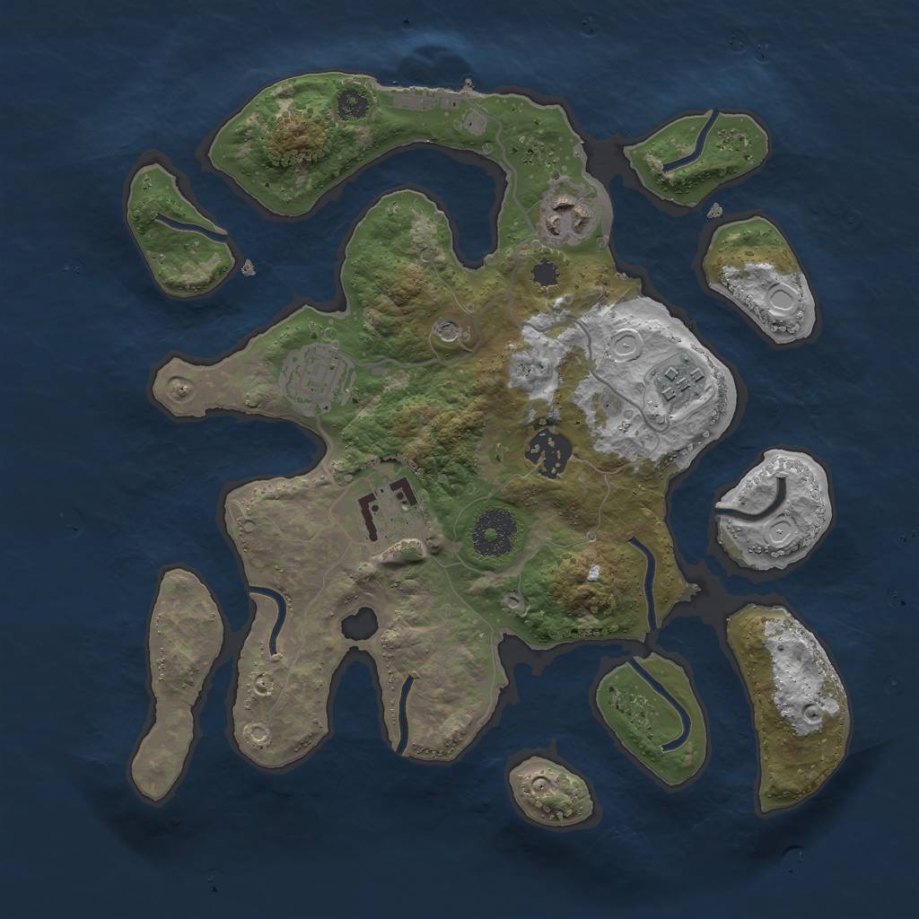 Rust Map: Procedural Map, Size: 3000, Seed: 1579973619, 12 Monuments