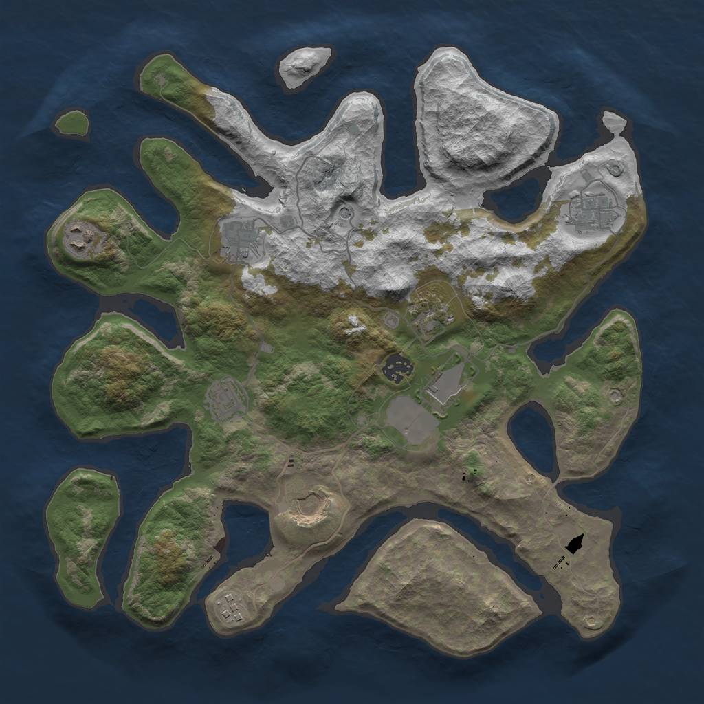 Rust Map: Barren, Size: 3700, Seed: 212352, 12 Monuments