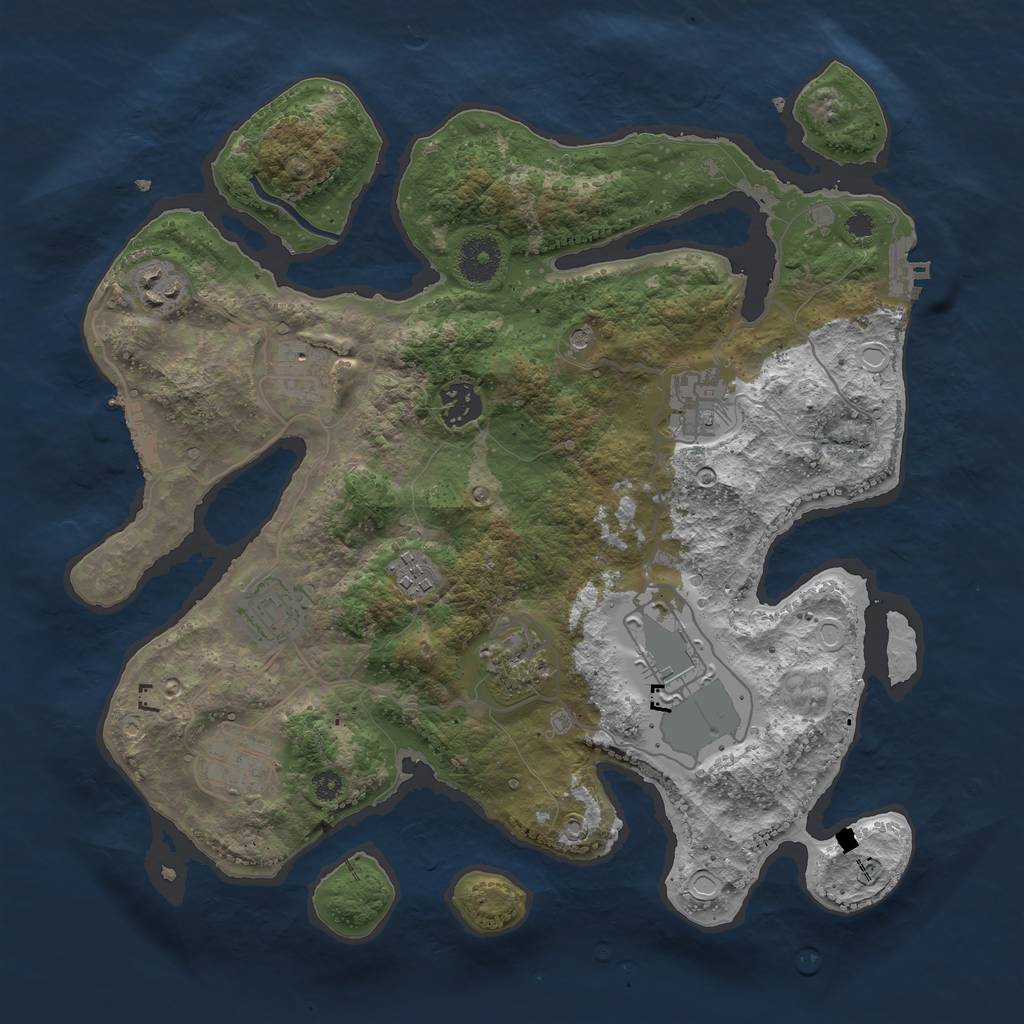 Rust Map: Procedural Map, Size: 3500, Seed: 68720646, 17 Monuments